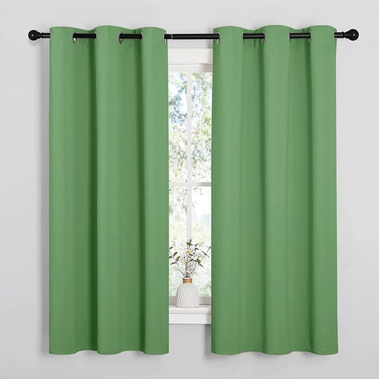 NICETOWN Room Darkening Curtains 63" Long Set of 2 for Bedroom, Forest Green Nursery Essential Thermal Insulated Solid Grommet Top Blackout Curtains/Drapes (1 Pair, 42 inches Wide)