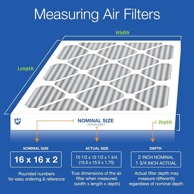 Nordic Pure 16x16x2 Pleated MERV 8 Plus Carbon Air Filters 12 Pack | Actual - Image 2