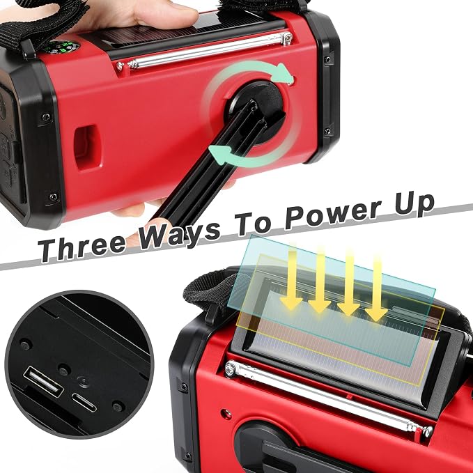 Emergency Crank Radio10000mAh/37000mWh AM/FM/NOAA Weather Radio, Solar/Hand - Image 5