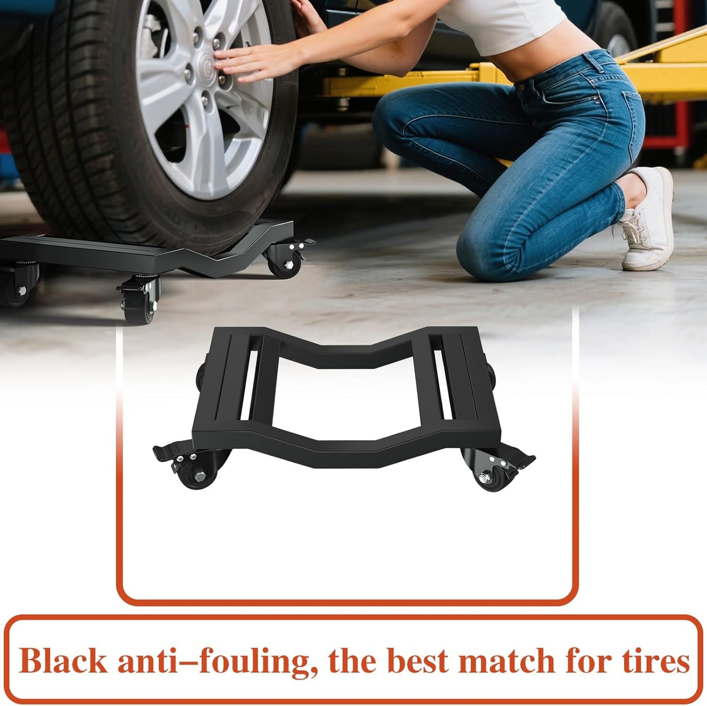 I'EZONK Industrial Stainless Steel Car Dolly Set of 4-6,800lb/3,084kg Capacity | Pro Vehicle Mover w/Locking Brakes | U-Shaped Design for Cars/SUVs/Trucks & Trailers