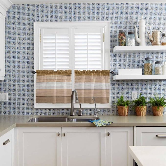 Retro Farm Wood Board Window Valance Curtains, 2 Panel - Image 8