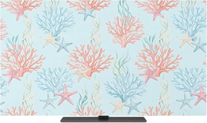 Watercolor Ocean Starfish Coral Indoor TV Cover, Elastic TV Screen Protector - Image 2