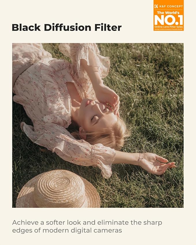 K&F CONCEPT 77mm Black Diffusion 1/4 Filter Mist Cinematic Effect Filter - Image 2