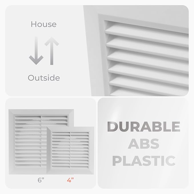 4 Inch Fit - White Plastic Vent Cover - Exhaust Dryer Vent Cover - Built-in - Image 4