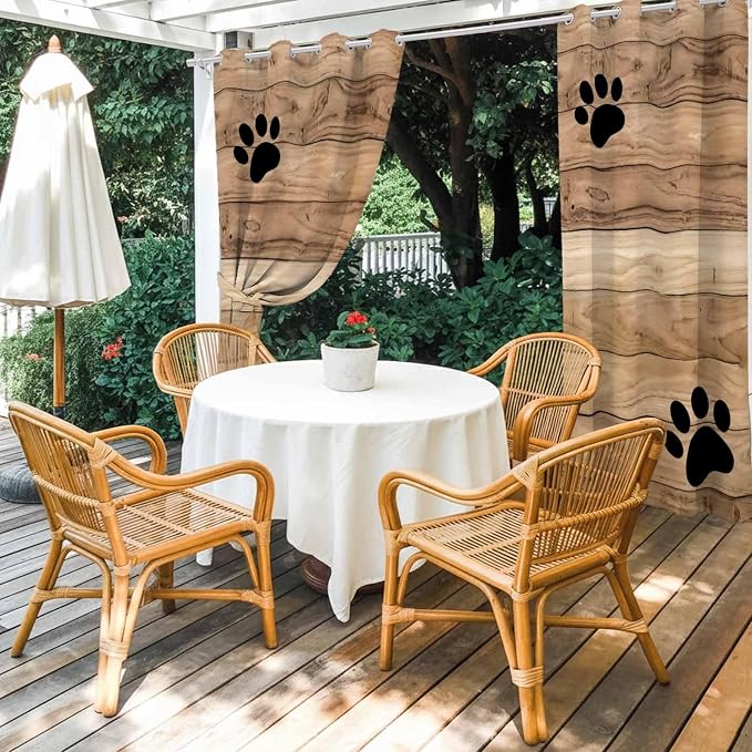 Wood Grain Outdoor Curtains for Patio Claws Animals Wooden Brown Waterproof - Image 4