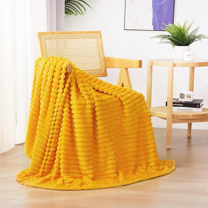 Gold Fleece Throw Blanket 50”×70” for Couch Sofa Bed,Super Soft Cozy Plush Microfiber Flannel Blanket with Stripes Design Lightweight for Adults,Woman,Girls