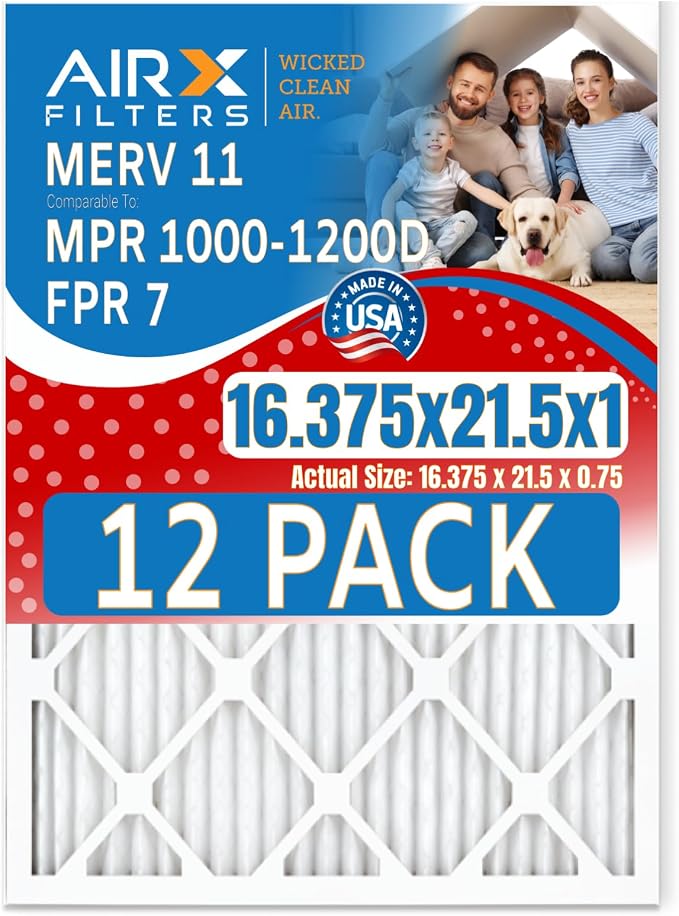 16.375x21.5x1 Air Filter MERV 11 Rating, 12 Pack of Furnace Filters Comparable by AIRXFILTERSWICKEDCLEANAIR