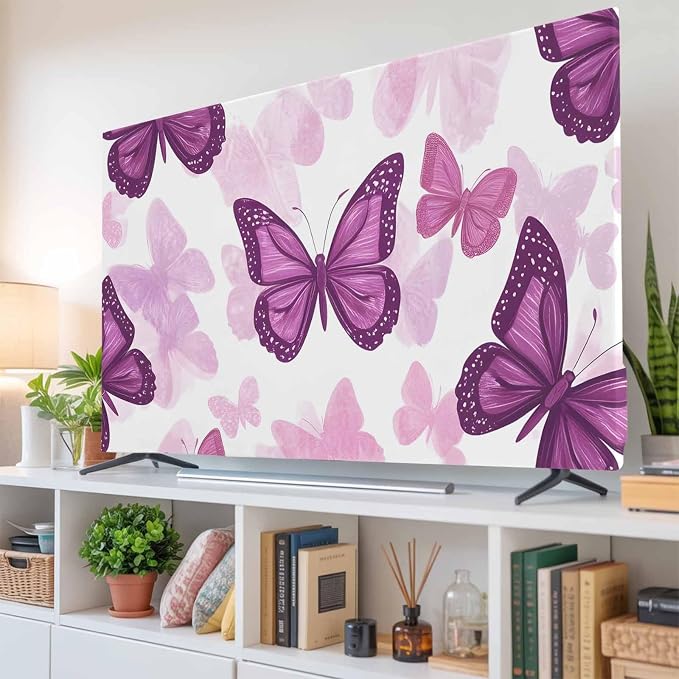 Summer Purple Butterflies Indoor TV Cover, Elastic TV Screen Protector Country by Unknown
