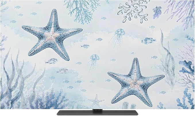 Sea Blue Starfish Coral Indoor TV Cover, Elastic TV Screen Protector Coastal by Unknown