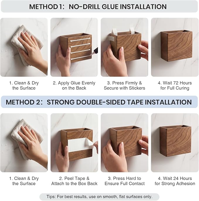 Remote Holder Hole-Free, Self-Adhesive Storage Wooden Box Small | Wall Mounted - Image 7