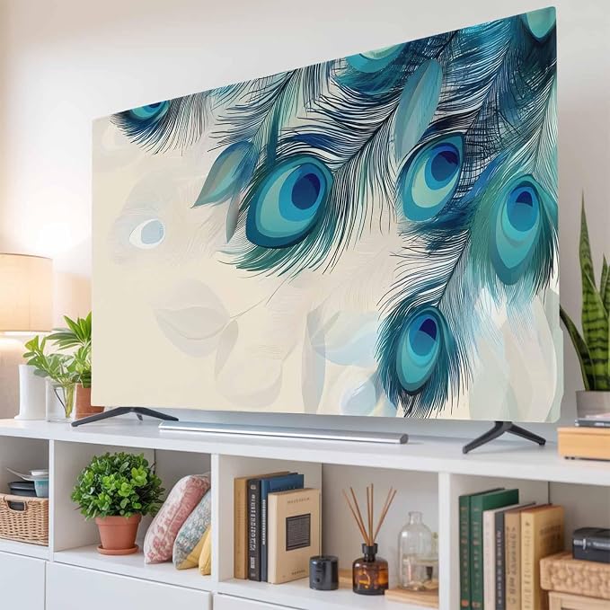 Abstract Animal Art Peacock Feather Indoor TV Cover, Elastic TV Screen - Image 6