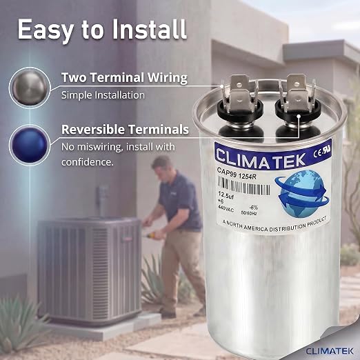 ClimaTek 12.5 MFD 370/440 Volt VAC Run Round Capacitor CAP99-1254R - Image 3