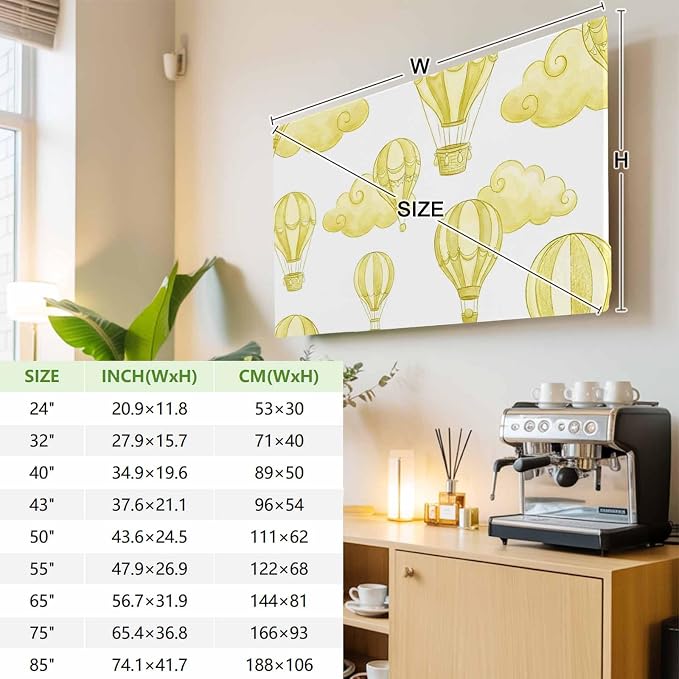 Abstract Yellow Hot Balloons Clouds Indoor TV Cover, Elastic TV Screen - Image 3