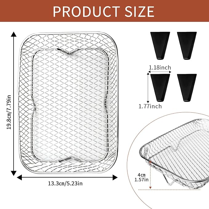 3-Tier Air Fryer Baskets, 7.79×5.23" Stackable Stainless Steel Racks - Image 2