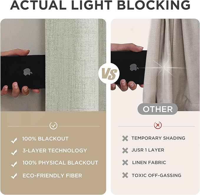 Joydeco Blackout Curtains for Bedroom - 108 Inch Long 100% Light Blocking 2 Panels Beige Drapes, Thermal Insulated Room Darkening Curtains, Linen Textured for Living Room, Rod Pocket & Back Tabs