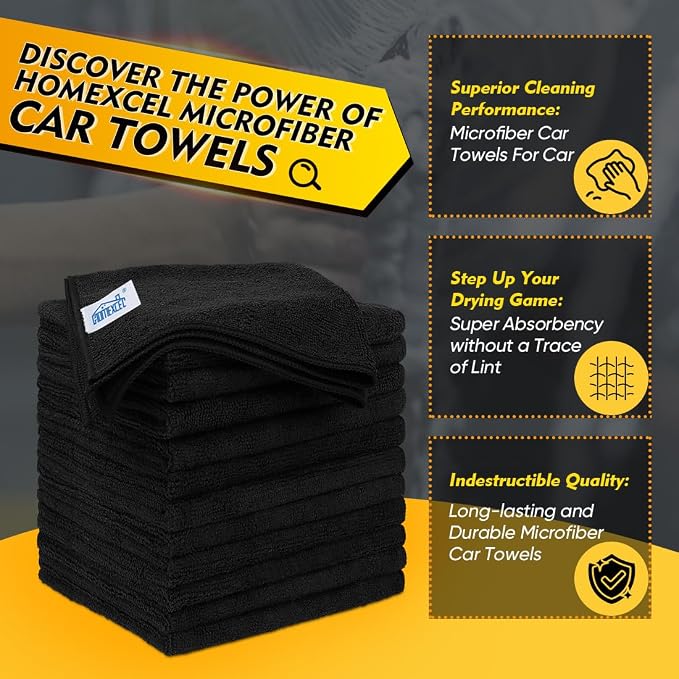 HOMEXCEL Black Microfiber Cleaning Cloth 50 Pack, 12.5 x 12.5 inch Microfiber - Image 2