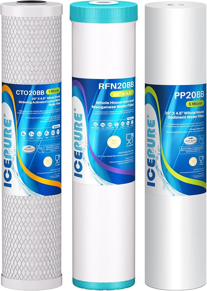 ICEPURE 3-Stage 4.5"x 20" Whole House Water Filter Replacement Kit, 5 Micron by ICEPURE
