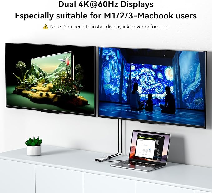 ACASIS USB C to Dual HDMI DisplayLink Adapter, 2 HDMI & 3 USB-A Ports, 100W PD - Image 3