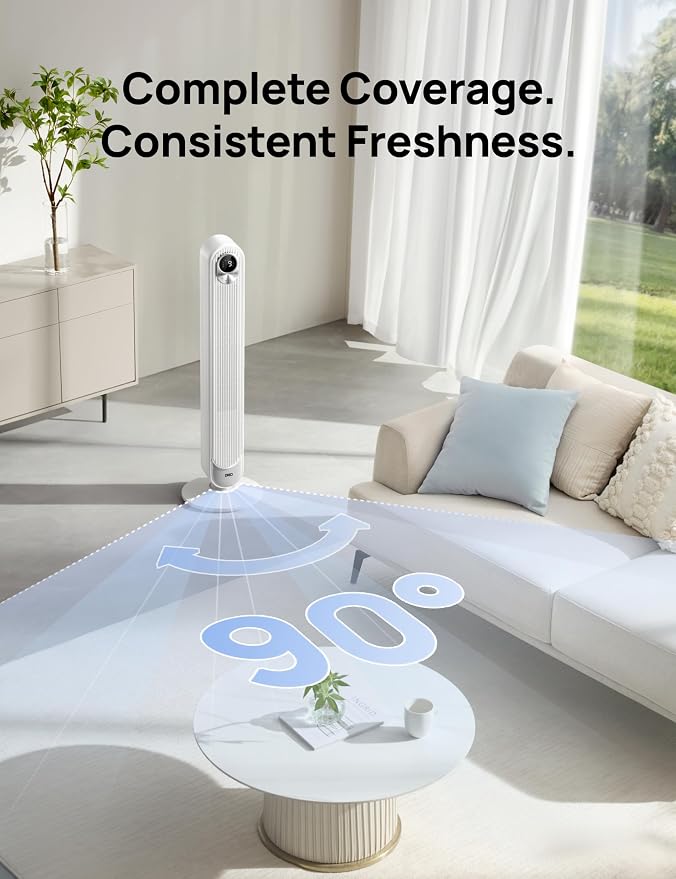 DREO Tower Fan for Bedroom, 28 ft/s, 20dB Quiet Oscillating Bladeless Fan - Image 6