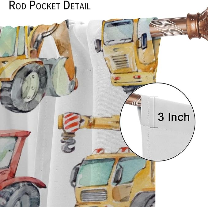 Kids Excavator Curtains, Retro Truck Tractor Machinery Construction Vehicle - Image 6