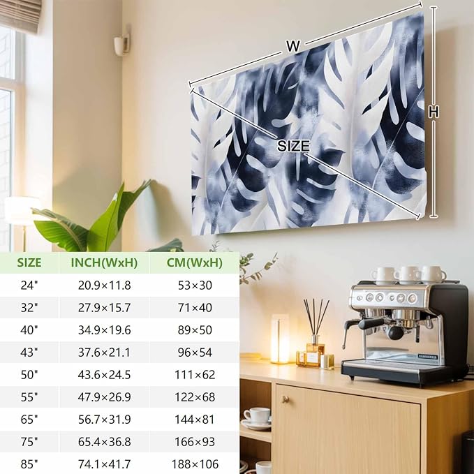 Farmhouse Blue Gray Leaf Indoor TV Cover, Elastic TV Screen Protector - Image 3