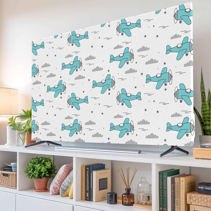 Abstract Blue Aircraft Grey Clouds Indoor TV Cover, Elastic TV Screen Protector - Image 6