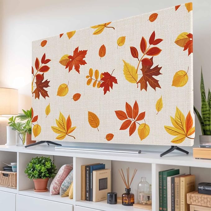 Autumn Orange Maple Leaves Falling Indoor TV Cover, Elastic TV Screen Protector - Image 6
