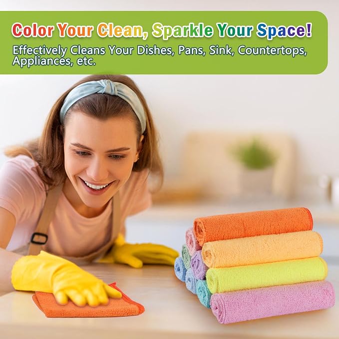 AIDEA Microfiber Cleaning Cloth, Colorful Lint-Free Vibrant Cleaning Rags - Image 4