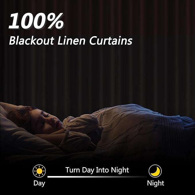 Guken 100% Blackout Linen Curtains 72 Inch Length 2 Panels Set for Living Room Bedroom Back Tab Thermal Insulated Black Out Linen Drapes Room Darkening Window Curtains,Light Blue