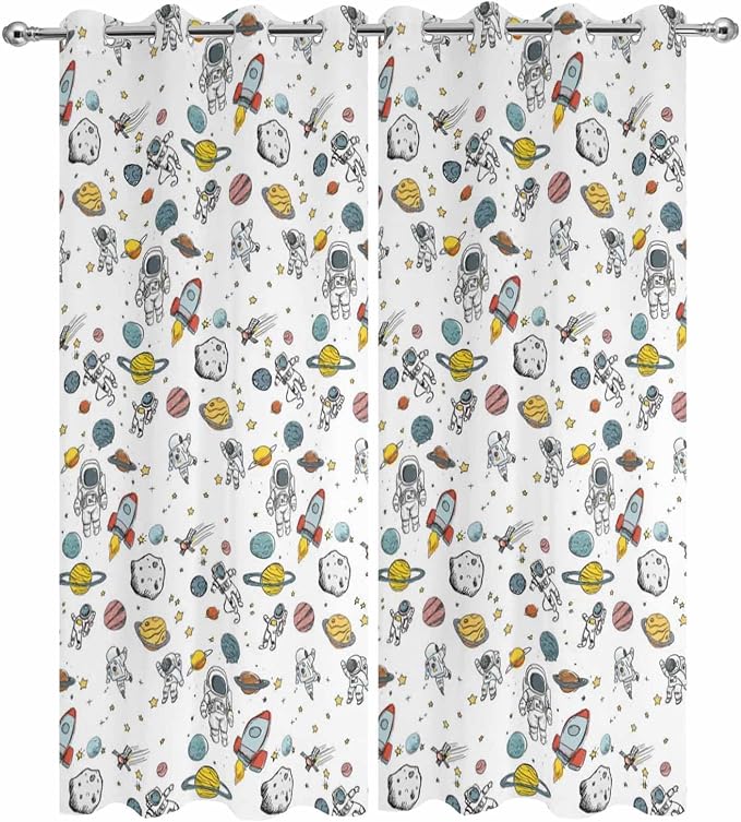 Cartoon Space Outdoor Curtains for Patio Astronauts Spacecraft Rockets - Image 9