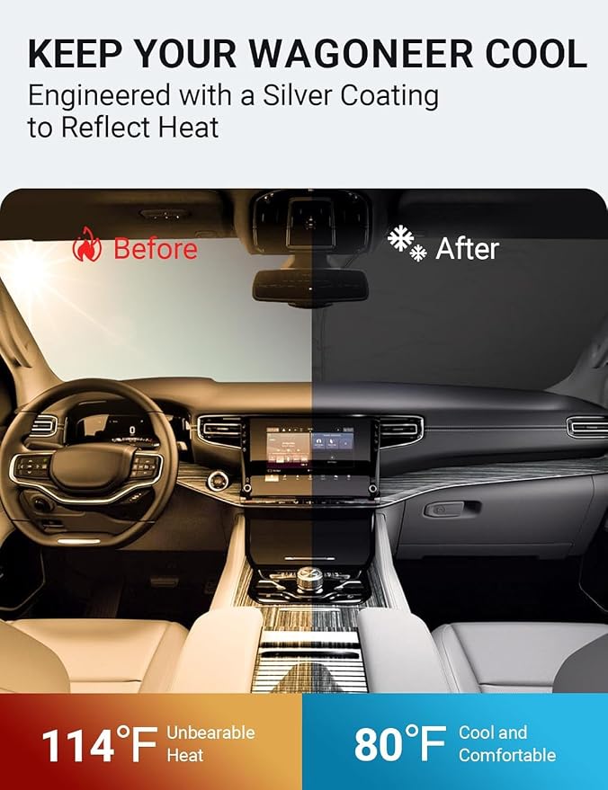 Proadsy 2026 Upgrade Windshield Sun Shade Custom Fit Jeep Wagoneer 2022-2025 - Image 3