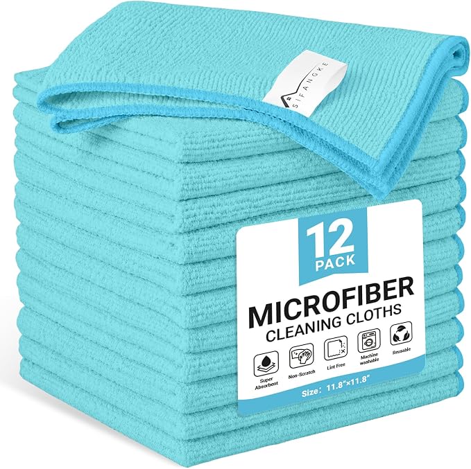 SIFANGKE Microfiber Cleaning Cloth, 12 Pack SkyBlue Cleaning Rags by Unknown