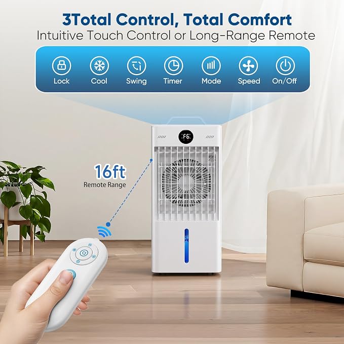 Portable Air Conditioners Fan, Windowless Evaporative Air Cooler 2 Modes & 6 - Image 5