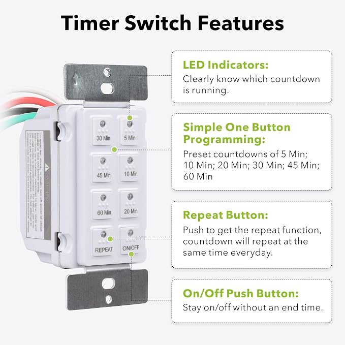 BN-LINK 60-Minute in-Wall Spring Wound Countdown Timer Switch - Image 7