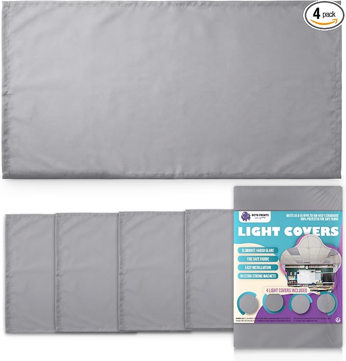 Fluorescent Light Covers for Ceiling Lights Classroom, Neutral Gray Magnetic by OctoLights
