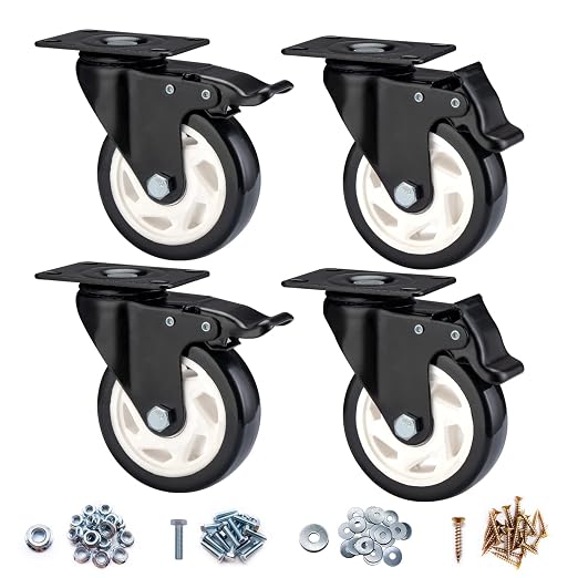 Caster Wheels - 4 Inch Casters Set of 4 Heavy Duty, BOSGEOT Locking Industrial by BOSGEOT