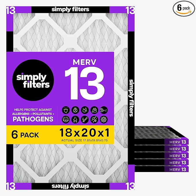 Simply 18x20x1 Air Filter, Merv 13, 6 Pack, by SimplyFilters