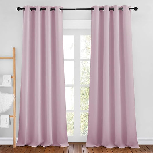 NICETOWN Kitchen Room Darkening Curtains and Drapes - Triple Weave Energy Saving Thermal Insulated Solid Grommet Room Darkening Panels for Patio (1 Pair, 46 inches by 90 Inch, Baby Pink)