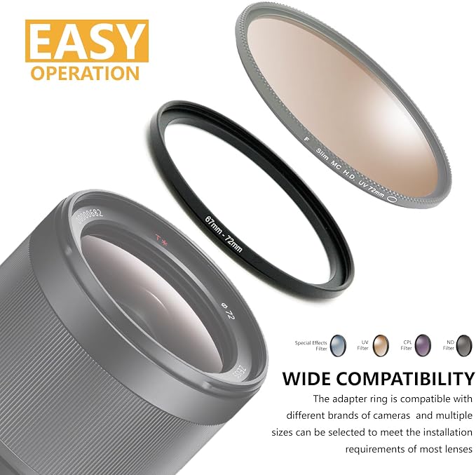 52mm to 67mm Step-up Adapter Rings Filter Adapter Black Metal Step Down Filter - Image 5