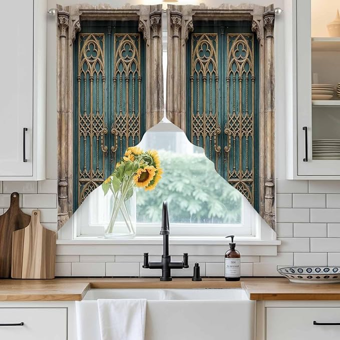 Turquoise Vintage Door Swag Valances - Image 2