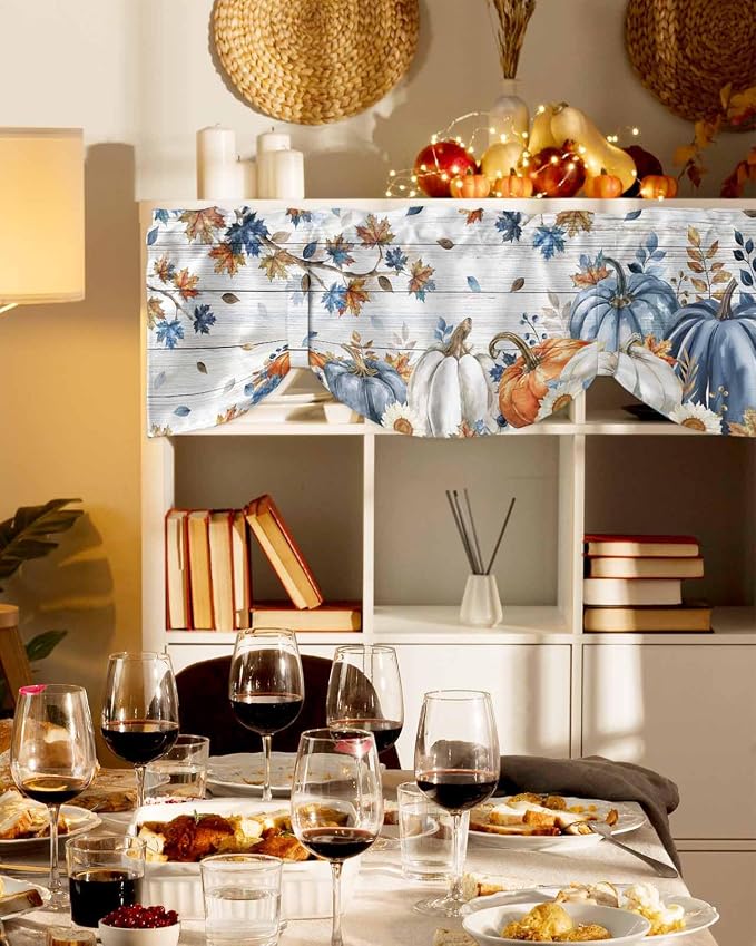 Thanksgiving Pumpkin Tie Up Valance Curtains - Image 3