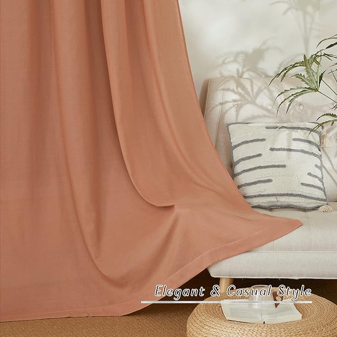 NICETOWN Rustic Linen 144 inch Long Curtains for Living Room, Grommet Privacy Added Thick Linen Weave with Light Filter Window Curtains & Drapes for Bedroom, Terracotta, W55 x L144, 2 Panels