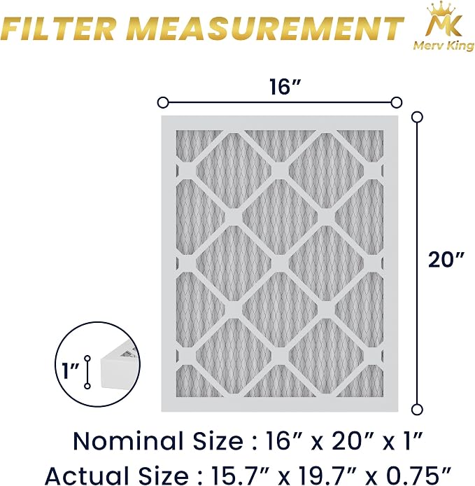 MervKing 16x20x1 Air Filter Actual Size: 15.7" x 19.7" x 0.75" MERV 8 MPR - Image 2