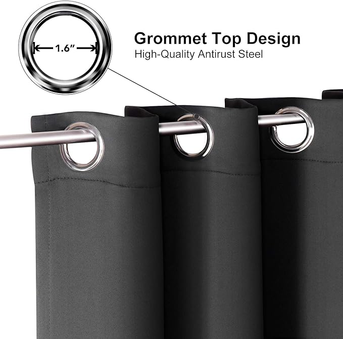 ChrisDowa Small Window Curtains for Kitchen and Bedroom - Grommet Short Thermal Insulated Room Darkening Curtains (2 Panels, Dark Grey, 52 x 36 Inch)