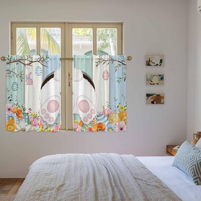 Easter Kitchen Curtains 45 Inch Long 2 Panel Set, Rod Pocket Window Treatment - Image 4