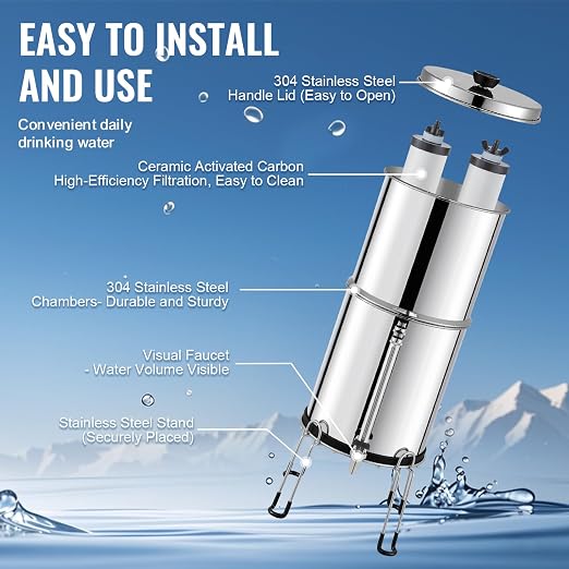 VEVOR Gravity-fed Water Filter System, 2.25G 304 Stainless-Steel Countertop - Image 6