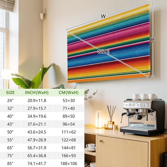 Colorful Mexican Stripe Indoor TV Cover, Elastic TV Screen Protector Rainbow - Image 3
