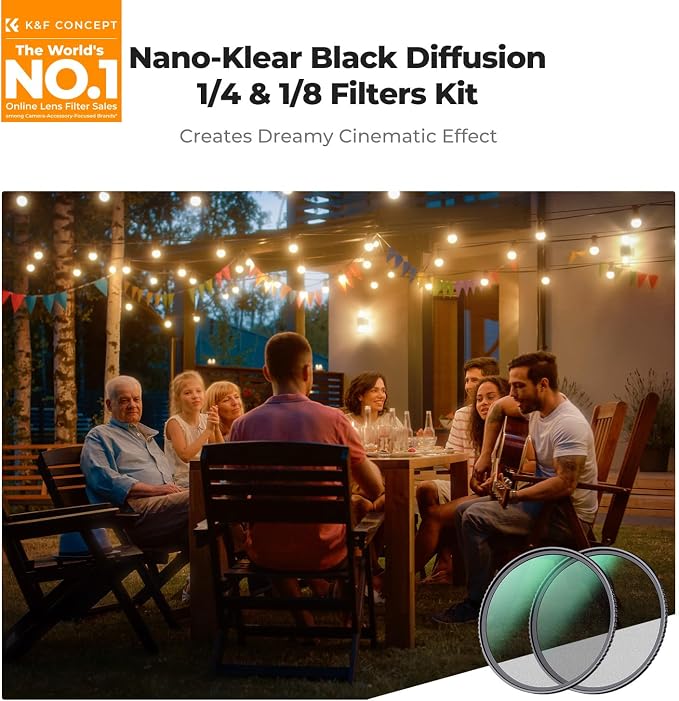 K&F CONCEPT 72mm Black Diffusion 1/4 & 1/8 Filters Kit Mist Cinematic Effect - Image 2