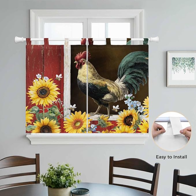 Chicken Sunflowers Bedroom Curtains 63 Inch Length, Window Curtains Tab Top - Image 4