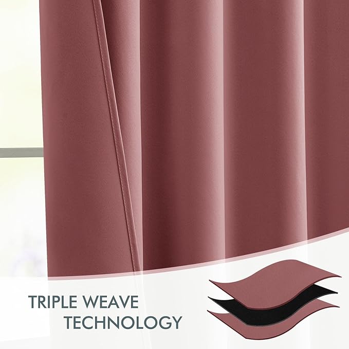 MIULEE Dusty Rose Back Tab Blackout Curtains 108 Inch Long 2 Panels Set for Bedroom, Rod Pocket/Pinch Pleat Extra Long Thermal Insulated Living Room Darkening Pleated Light Blocking Drapes